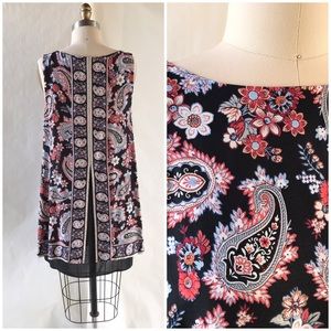 J JILL | Mini Shift Dress Paisley Pattern Black Sleeveless Size Small